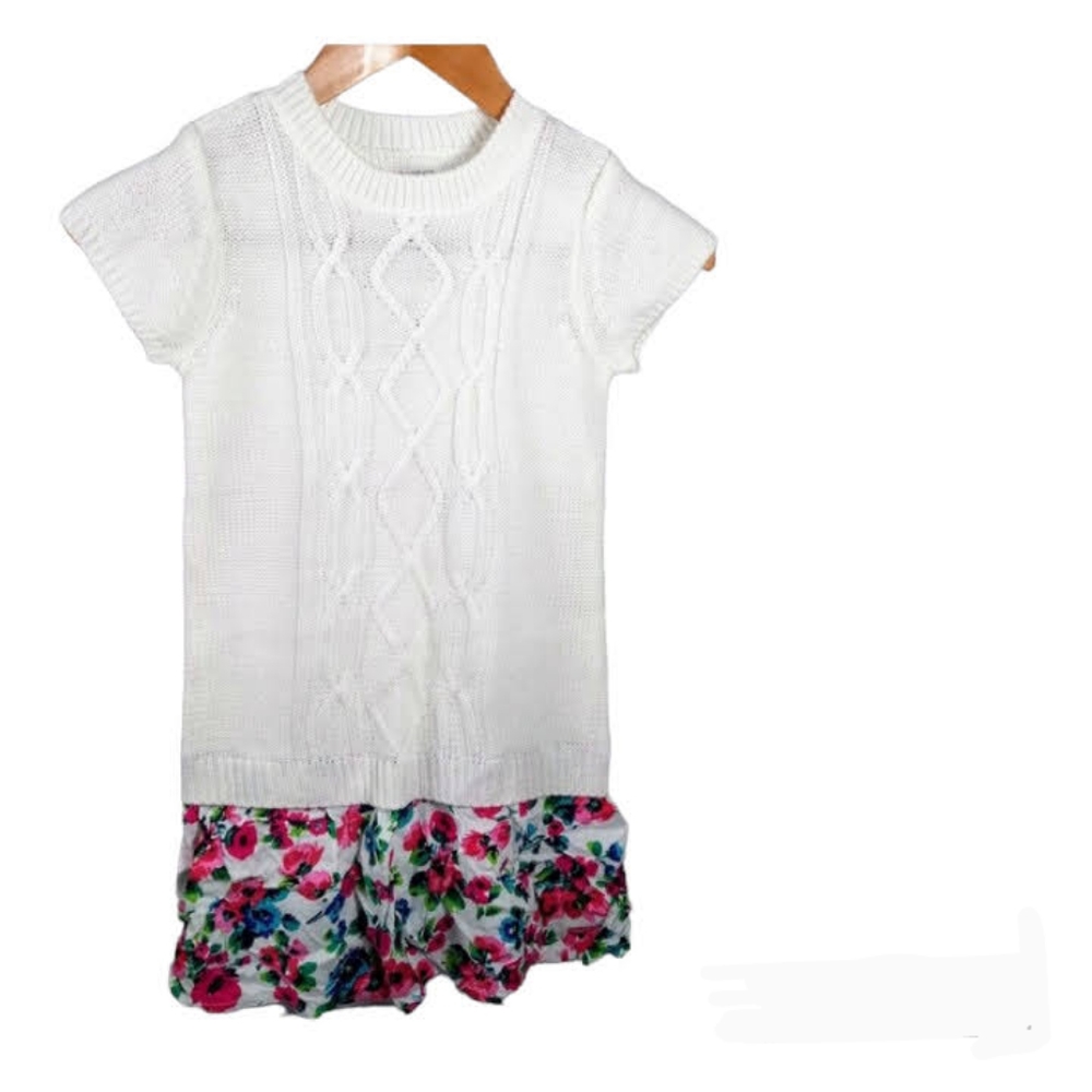 The Childrens Place NEW Floral Sweater Dress Short Sleeve Girls Med 7/8